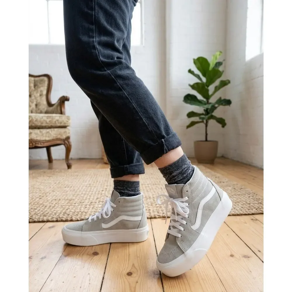 Vans Sk8-Hi Stacked Drizzle Grey Suede Platform High Top Shoes Women's 5.5